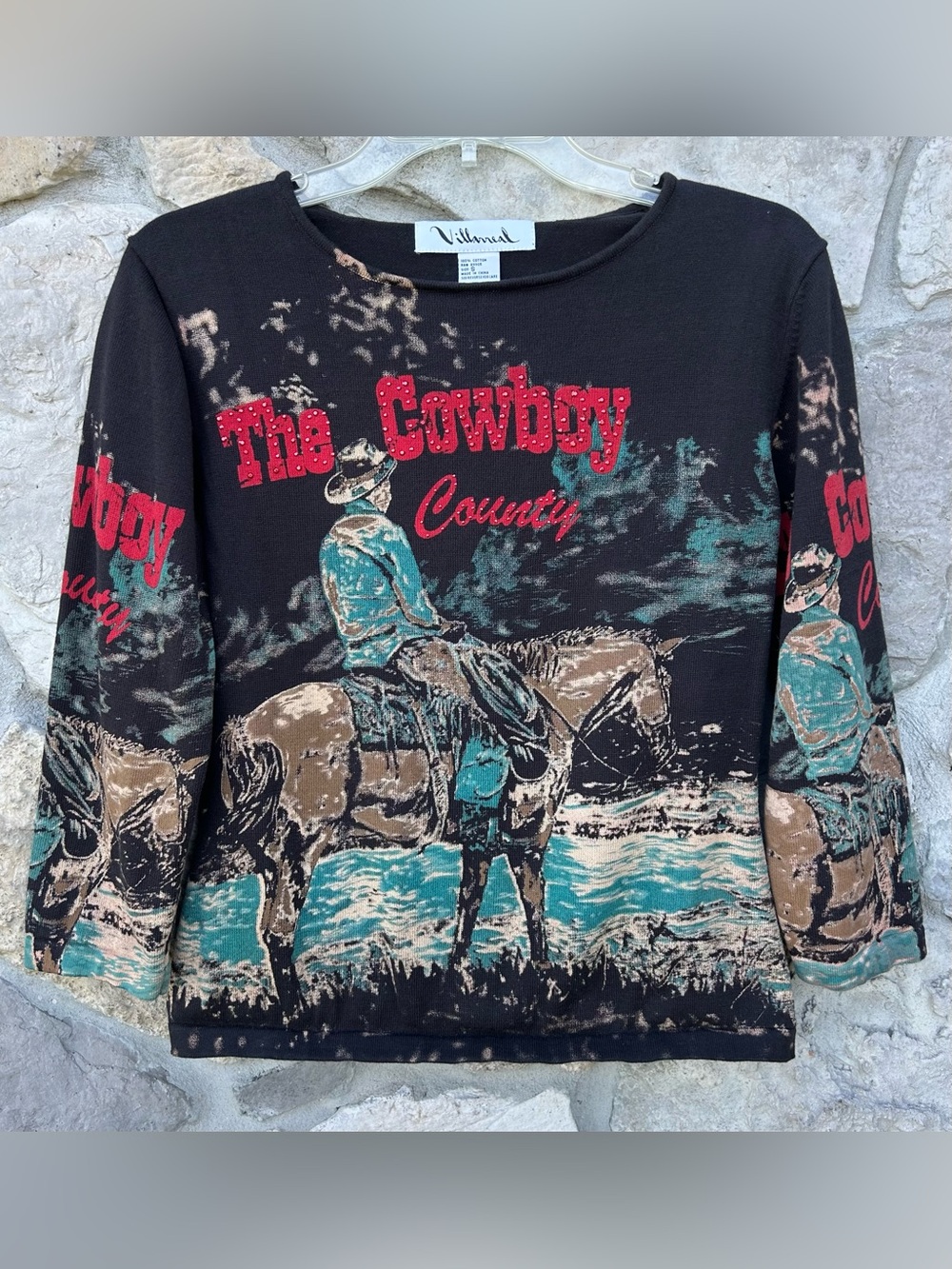 Villarreal Western Shirt Size S Rodeo Ranch Wear Rhinestone Cowgirl Country 90s